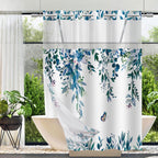 No Hook Shower Curtain and Liner Set, Sage Green Eucalyptus 71x74