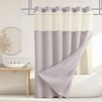 Jowels No Hooks Natural Linen Fabric Shower Curtains for Bathroom 72 Inches