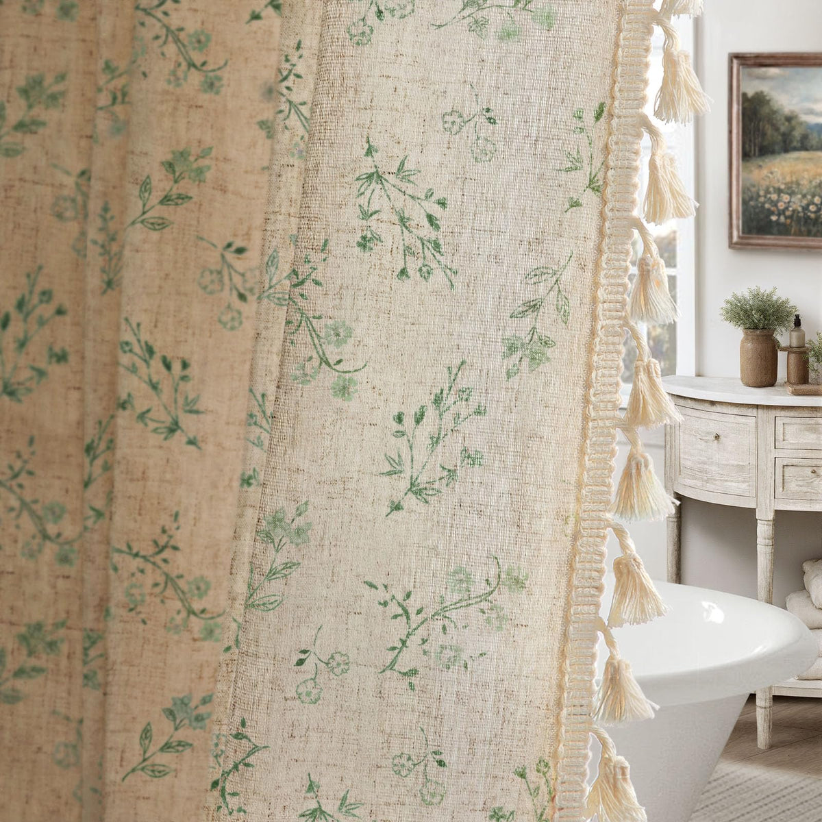 Floral Farmhouse Vintage Linen Shower Curtain French Country Decor 72Wx72H