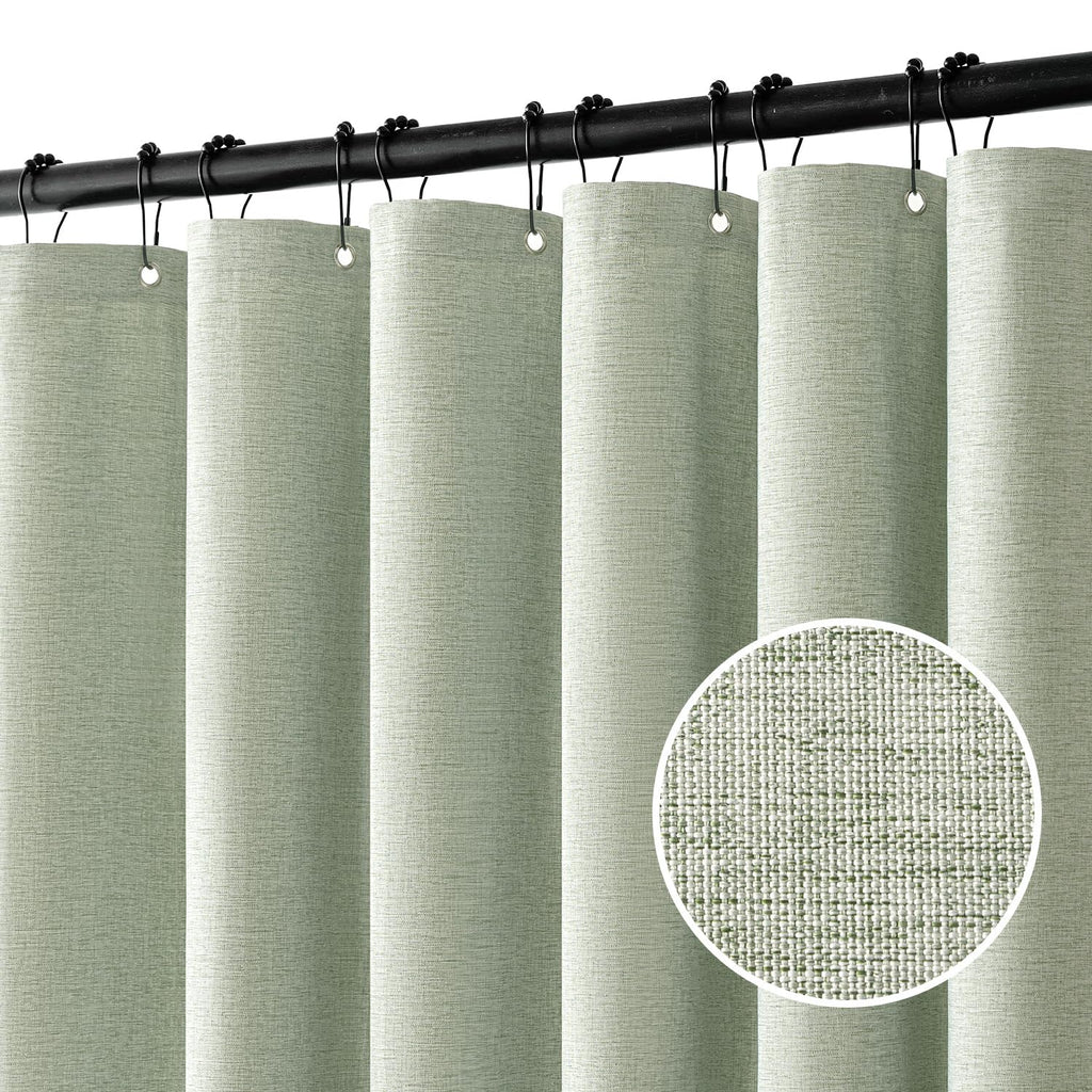 MIULEE 72 x 90 Extra Long Linen Shower Curtain Cream Beige 12 Metal Hooks