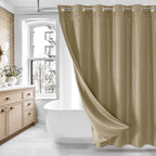 No Hook Weave Fabric Shower Curtain with Snap-in Liner White,72x74