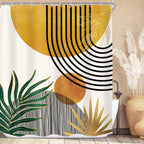 KOMLLEX Mid Century Green Boho Shower Curtain, Abstract Modern Shower Curtains for Bathroom, Plant Botanical Minimalist Leaf Arch Sun Fabric Liner Waterproof Polyester 12 Pack Hooks 60Wx72L Inches
