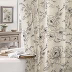 Farmhouse Floral Vintage Shower Curtain for Bathroom, Black and Tan Taupe
