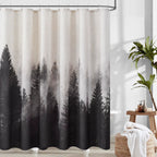 ORTIGIA Dark Green Misty Forest Shower Curtain for Bathroom, Nature Woodland Shower Curtain Set with Hooks, Decorative Pine Tree Fog Magic Bath Curtain for Home, Waterproof Fabric, Weighted, 72x72