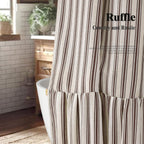 Farmhouse Shower Curtain Ruffle Linen Cream-Brown Stripe 72"W x 84"L
