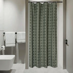 Extra Long Green Boho Shower Curtain Woven Fabric Cute 84 Inch Shower Curtain, 72 x 84 Tufted Pleat Floral Puffs Textured Modern Farmhouse Minimalist Shower Curtain Set with Hooks for Bathroom