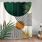 KOMLLEX Mid Century Green Boho Shower Curtain, Abstract Modern Shower Curtains for Bathroom, Plant Botanical Minimalist Leaf Arch Sun Fabric Liner Waterproof Polyester 12 Pack Hooks 60Wx72L Inches