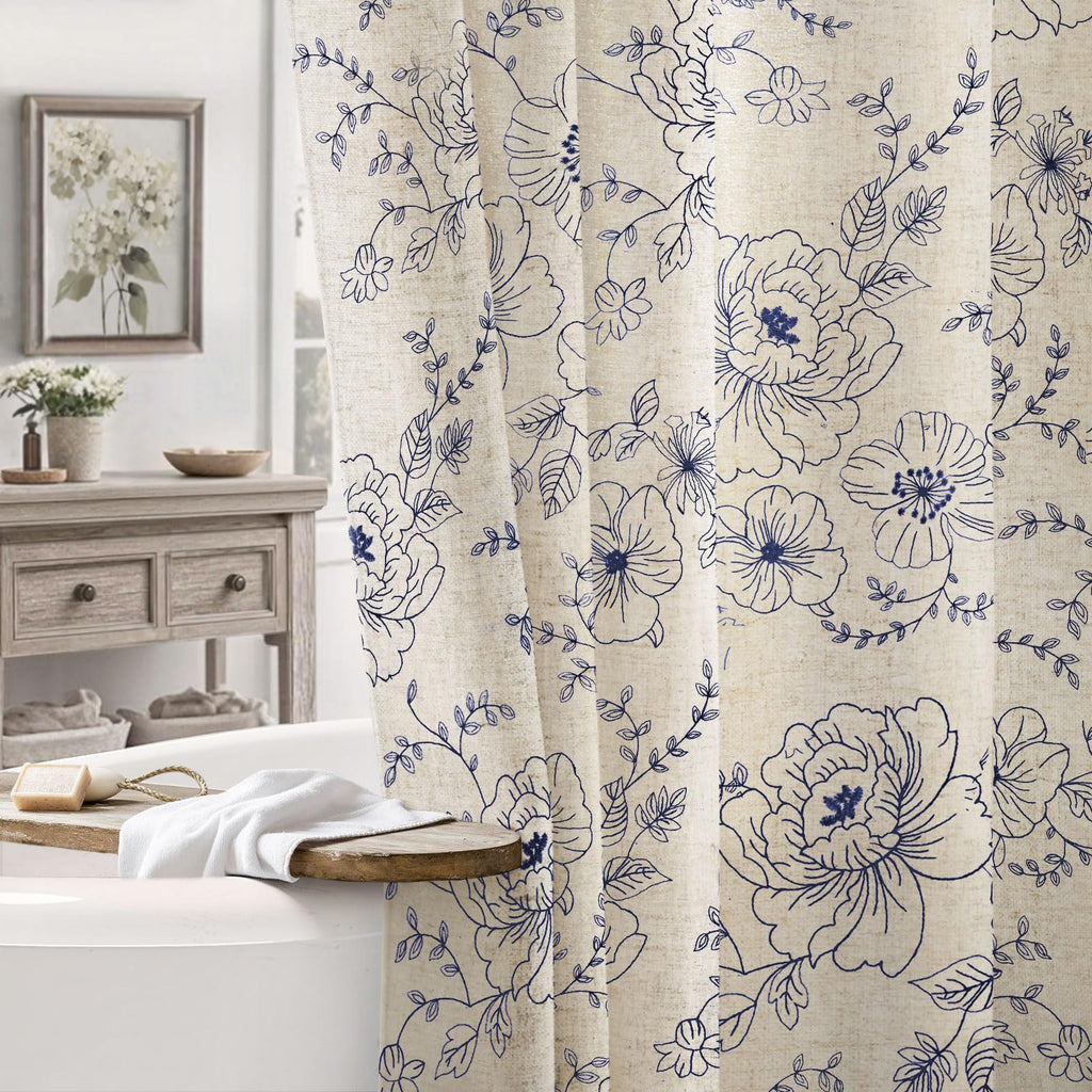 Farmhouse Floral Vintage Shower Curtain for Bathroom, Black and Tan Taupe
