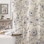 Farmhouse Floral Vintage Shower Curtain for Bathroom, Black and Tan Taupe