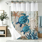Nautical Green Sea Turtles Beach Theme Fabric Shower Curtain Sets Bathroom Blue Ocean Decor with Grommets and Hooks - 72 x 72 Inch Teal