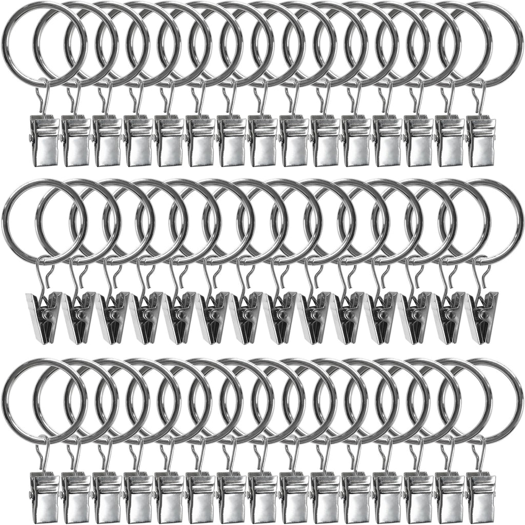 40 Pack Curtain Rings with Clips, Drapery Clips with Rings, Drapes Rings 1.26 in Interior Diameter, Fits up to 1 in Curtain Rod, Black