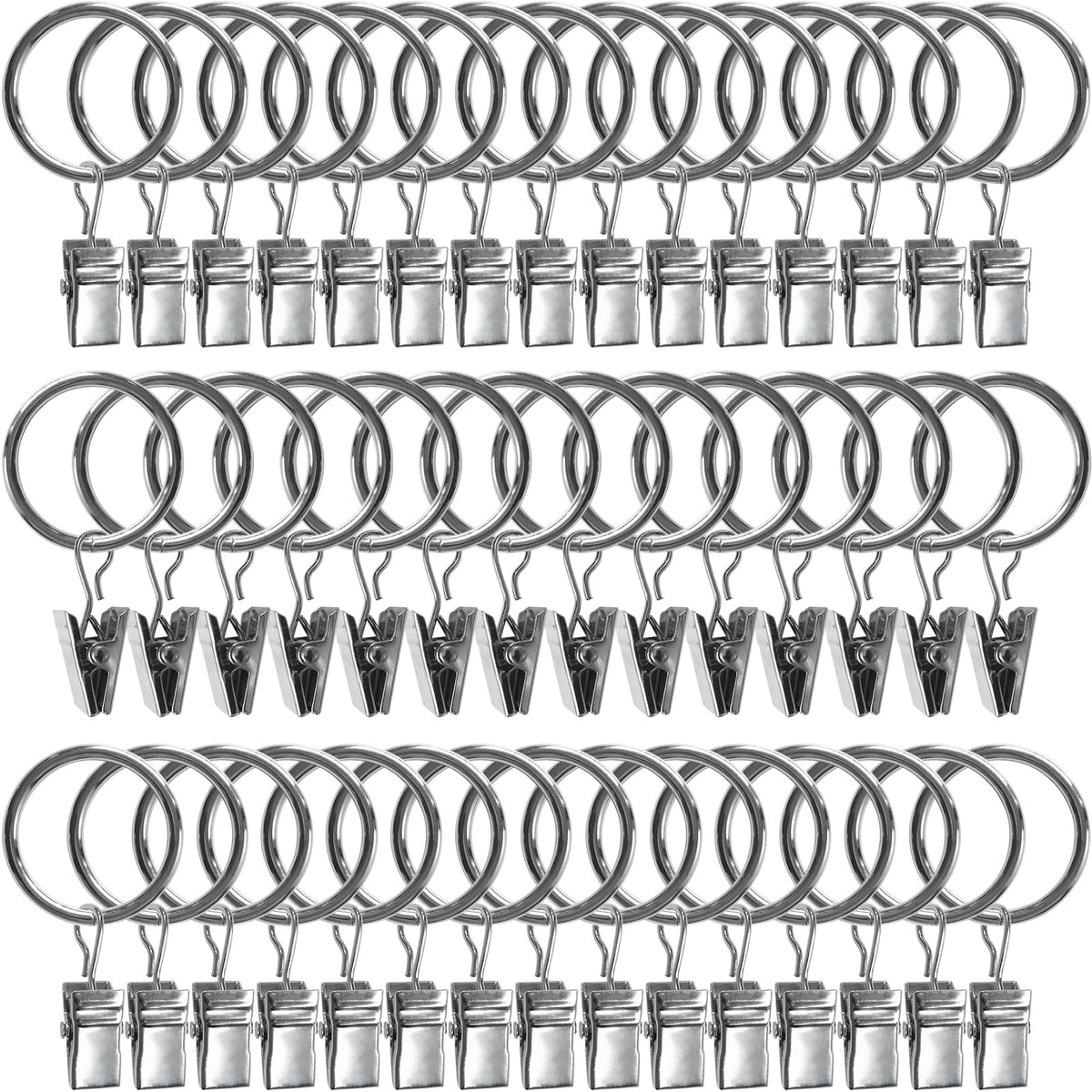 40 Pack Curtain Rings with Clips, Drapery Clips with Rings, Drapes Rings 1.26 in Interior Diameter, Fits up to 1 in Curtain Rod, Black