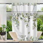 No Hook Shower Curtain and Liner Set, Sage Green Eucalyptus 71x74
