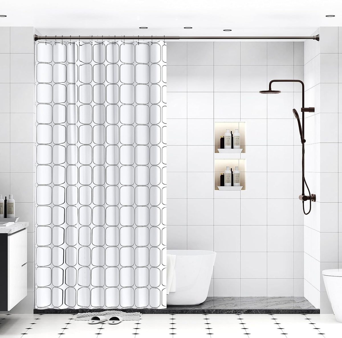 Oil Rubbed Bronze Tension Shower Curtain Rod – Adjustable 18-79 Inches, Fits 20-78 Inch Spaces (Ideal for 72" Wide Bathrooms), Rust Resistance Adjustable Durable Spring No Drilling