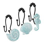 Sunlit Seashells Decorative Shower Curtain Hooks, Aqua Blue Ocean Creatures Coastal Shower Curtain Rings, Resin, Nautical Bathroom Decoration Beach Hooks-12 Pack