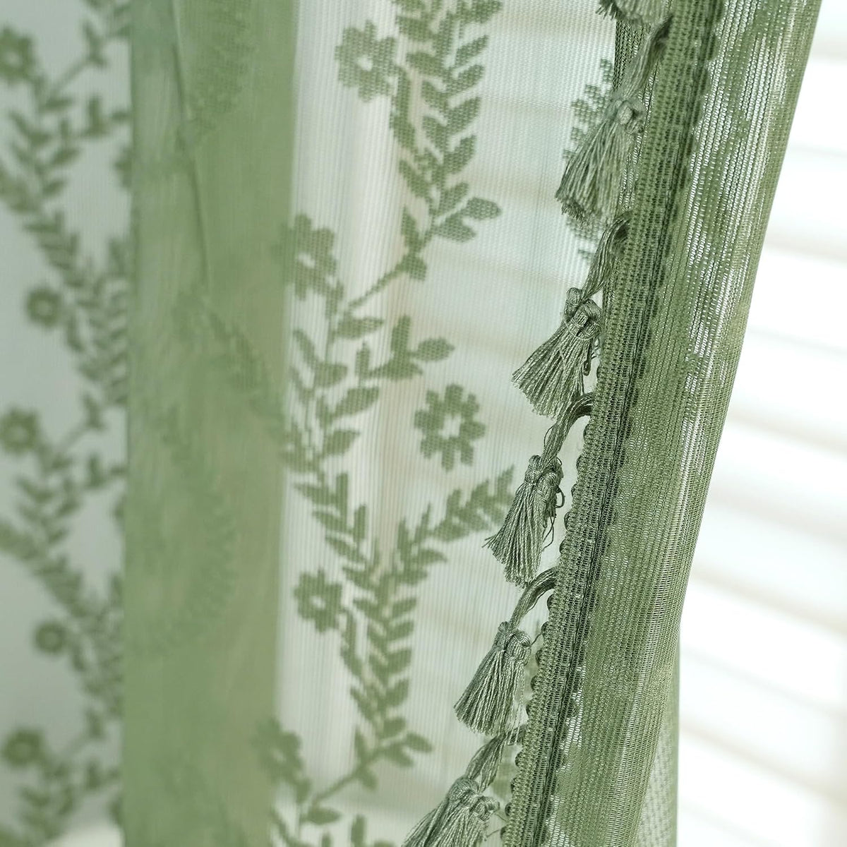 WAZZIO Dark Sage Green Lace Shower Curtain,Boho Chic Style,72 x 72 in