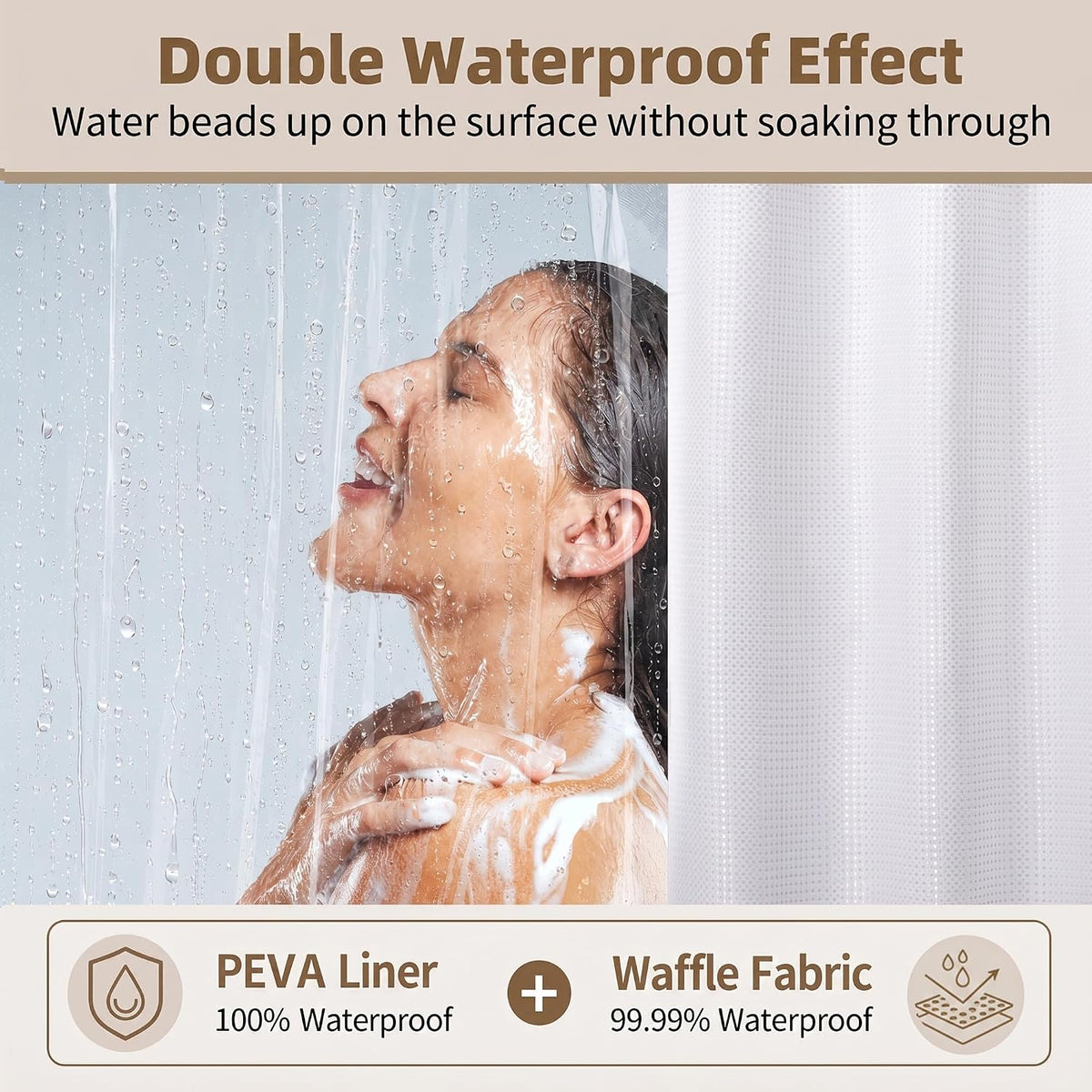 Siiluminisoy Shower Curtain with Liner, 3 in 1 Waffle Shower Curtain Set with 12 Metal Hooks, Waterproof, Machine Washable, Luxury Fabric Shower Curtains for Bathroom, White, 72" W x 72" H