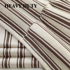 Farmhouse Shower Curtain Ruffle Linen Cream-Brown Stripe 72"W x 84"L