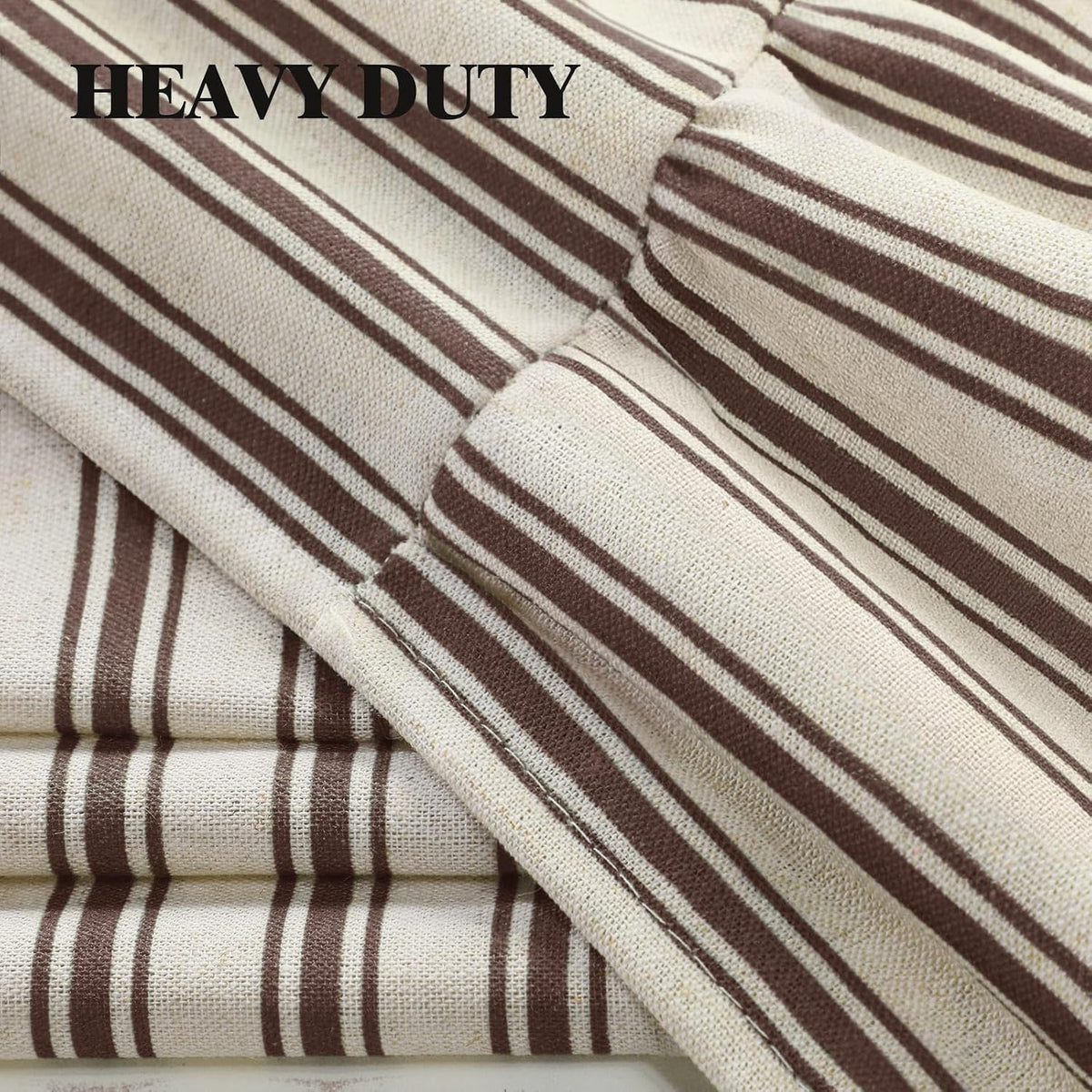 Farmhouse Shower Curtain Ruffle Linen Cream-Brown Stripe 72"W x 84"L