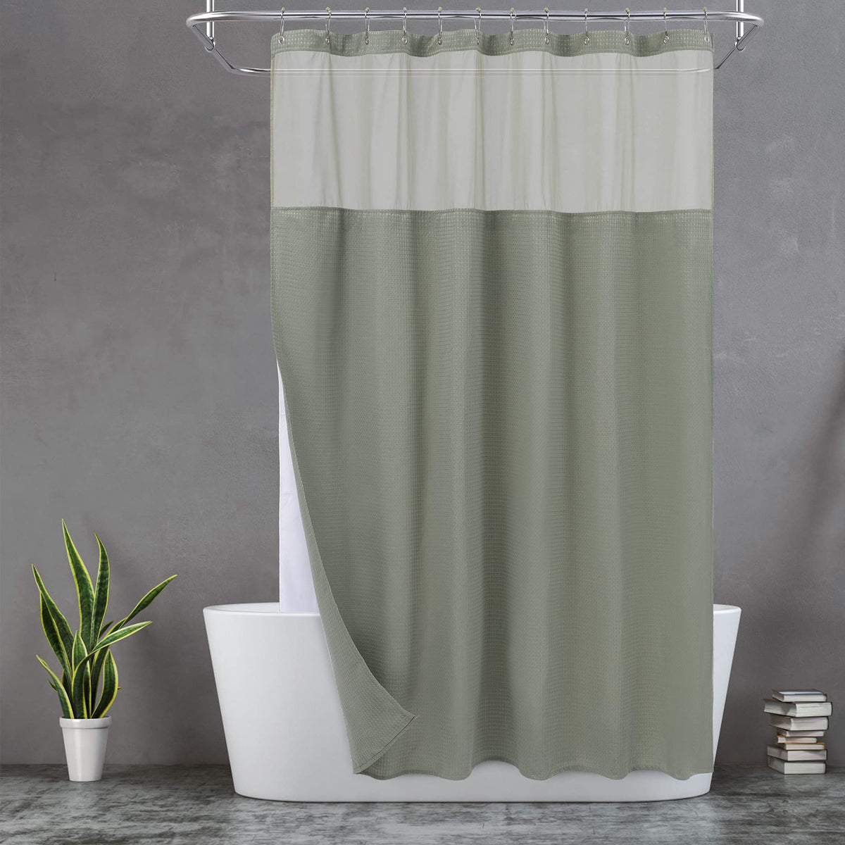 N&Y HOME Stall Waffle Weave Shower Curtain with Snap-in Liner White 36x72