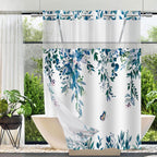 No Hook Shower Curtain and Liner Set, Sage Green Eucalyptus 71x74