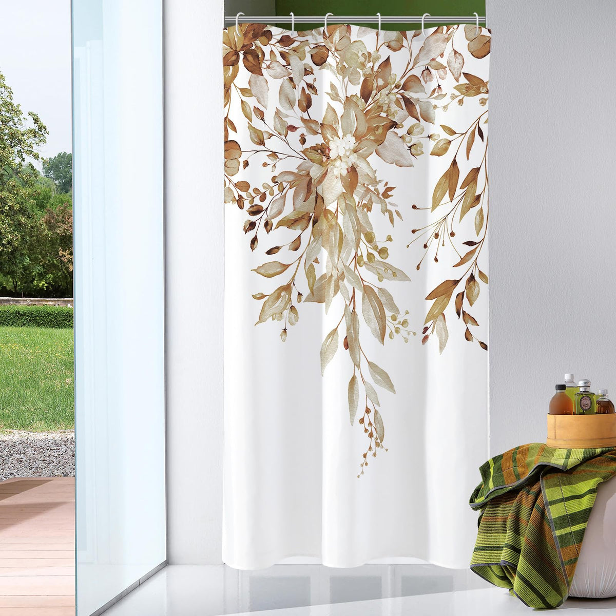 Gibelle Sage Green Eucalyptus Shower Curtain, Floral Print, 72x72