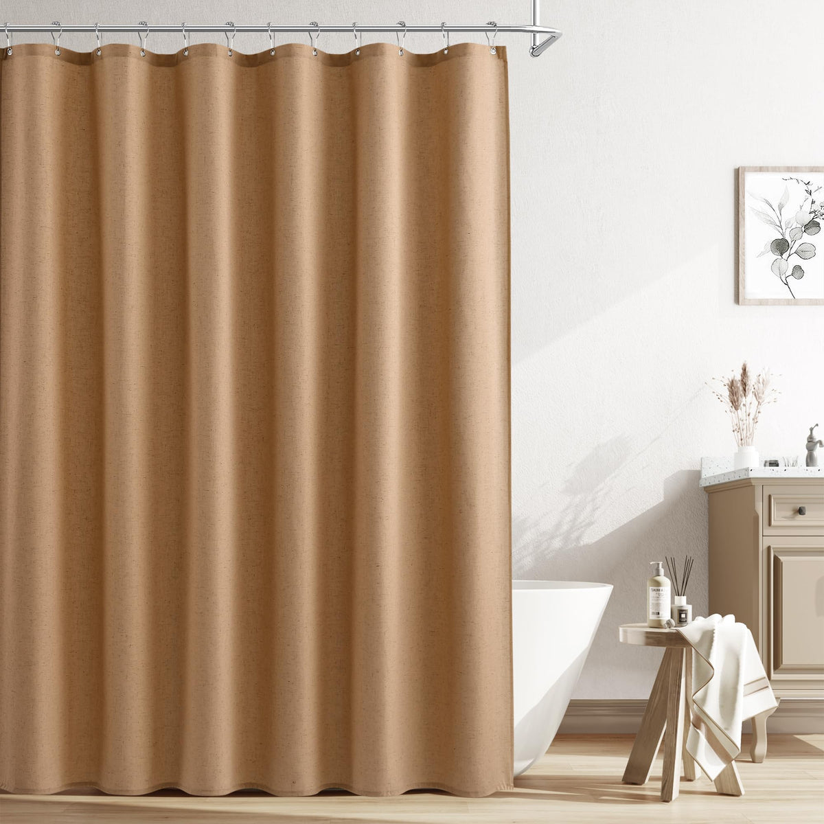 Naturoom Linen Shower Curtain 72 Inch Long for Bathroom Beige 1 Panel