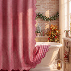 HunnmingRe Ruffle Hem Gingham Shower Curtain Taupe