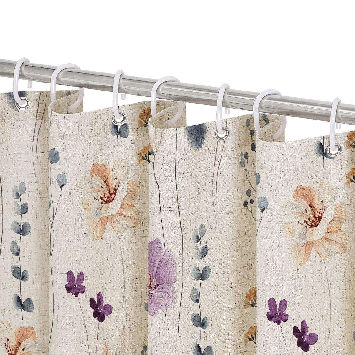 Gibelle Blue Yellow Watercolor Floral Fabric Shower Curtain, 72x72