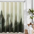 ORTIGIA Dark Green Misty Forest Shower Curtain for Bathroom, Nature Woodland Shower Curtain Set with Hooks, Decorative Pine Tree Fog Magic Bath Curtain for Home, Waterproof Fabric, Weighted, 72x72