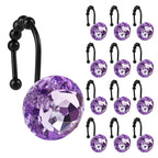 Sunlit Round Rhinestone Shower Curtain Hooks with Glide Balls, 12 Pack