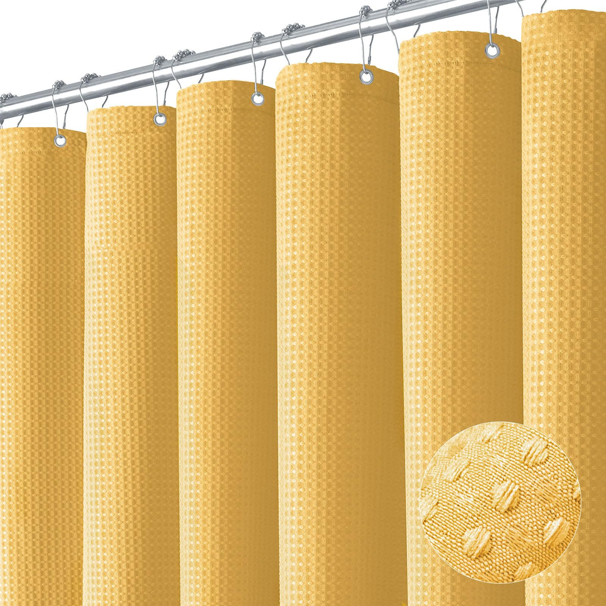 Dynamene Waffle Shower Curtain 256 GSM Heavy Duty Fabric 72x72 Beige/Khaki