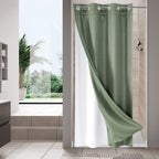 No Hook Weave Fabric Shower Curtain with Snap-in Liner White,72x74
