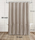 Farmhouse Shower Curtain Ruffle Linen Cream-Brown Stripe 72"W x 84"L