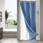 No Hook Weave Fabric Shower Curtain with Snap-in Liner White,72x74