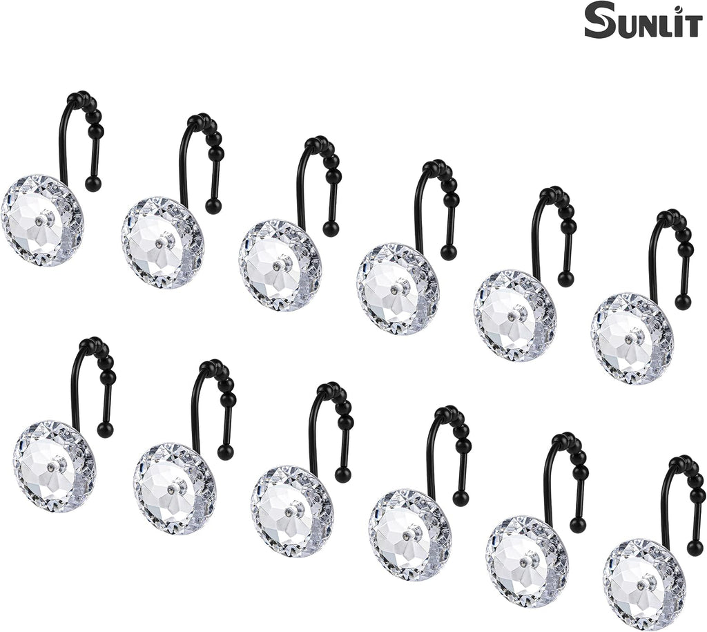 Sunlit Round Rhinestone Shower Curtain Hooks with Glide Balls, 12 Pack