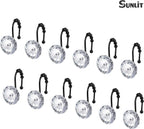 Sunlit Round Rhinestone Shower Curtain Hooks with Glide Balls, 12 Pack