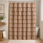 White Ruffle Shower Curtain for Bathroom,72 x 72 Inches, Farmhouse Style
