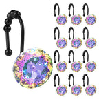 Sunlit Round Rhinestone Shower Curtain Hooks with Glide Balls, 12 Pack