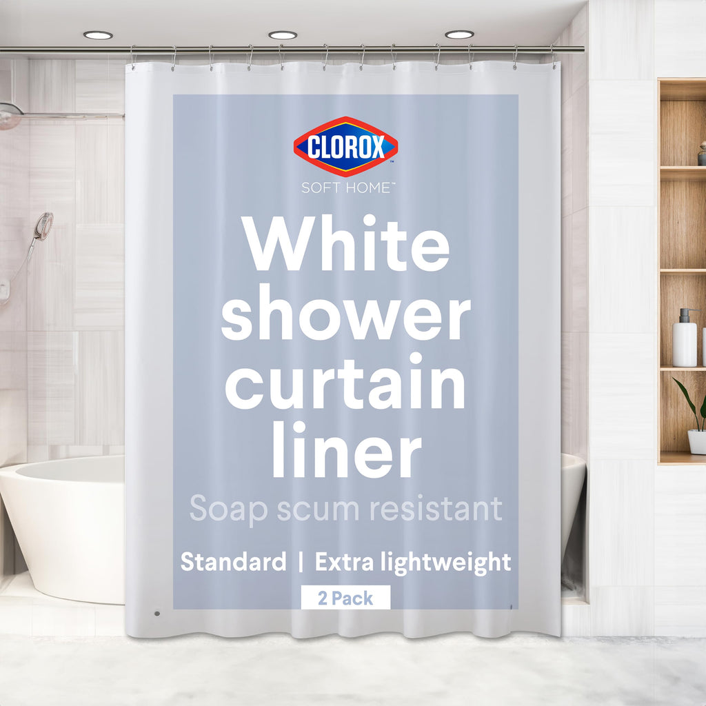 Clorox Shower Curtain Liner & Hooks, Premium Lightweight Flexible Waterproof 4g PEVA for Bathroom with Weighted Magnets, Standard Size 70" x 72", Frosty 1 Pack