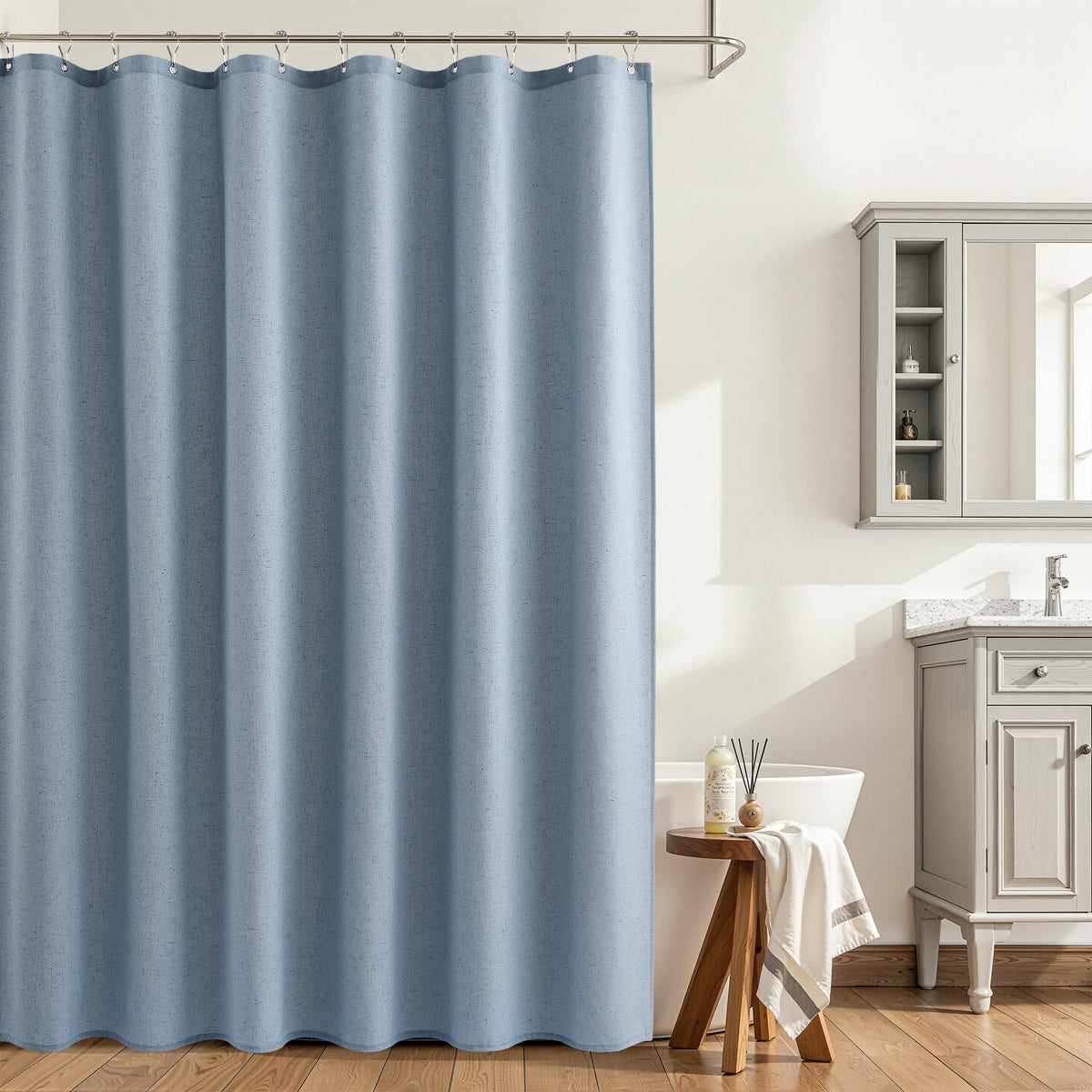 Naturoom Linen Shower Curtain 72 Inch Long for Bathroom Beige 1 Panel