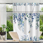 No Hook Shower Curtain and Liner Set, Sage Green Eucalyptus 71x74