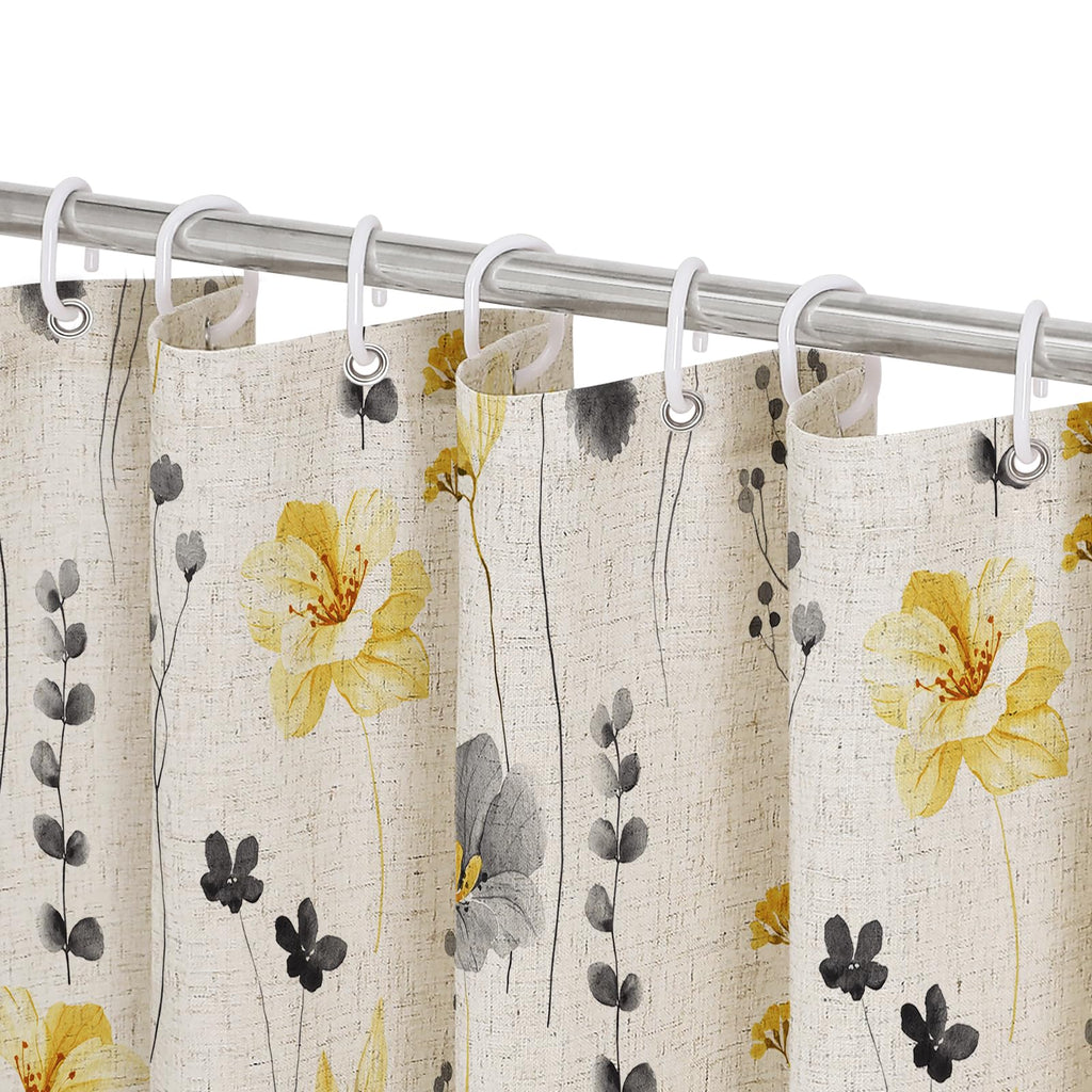 Gibelle Blue Yellow Watercolor Floral Fabric Shower Curtain, 72x72