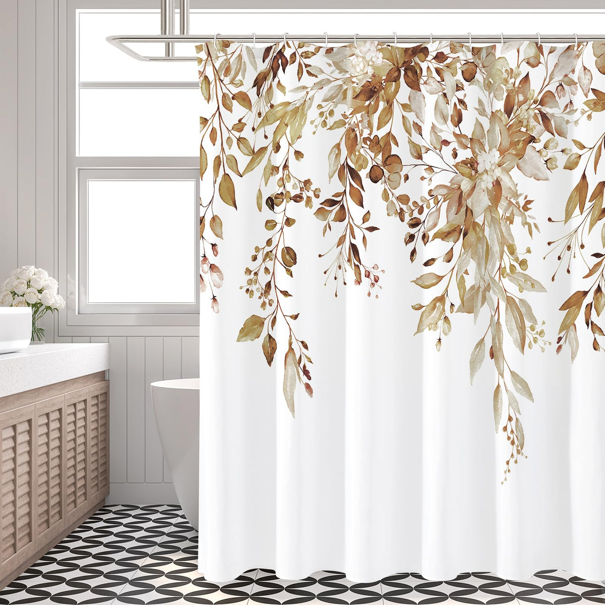 Gibelle Sage Green Eucalyptus Shower Curtain, Floral Print, 72x72