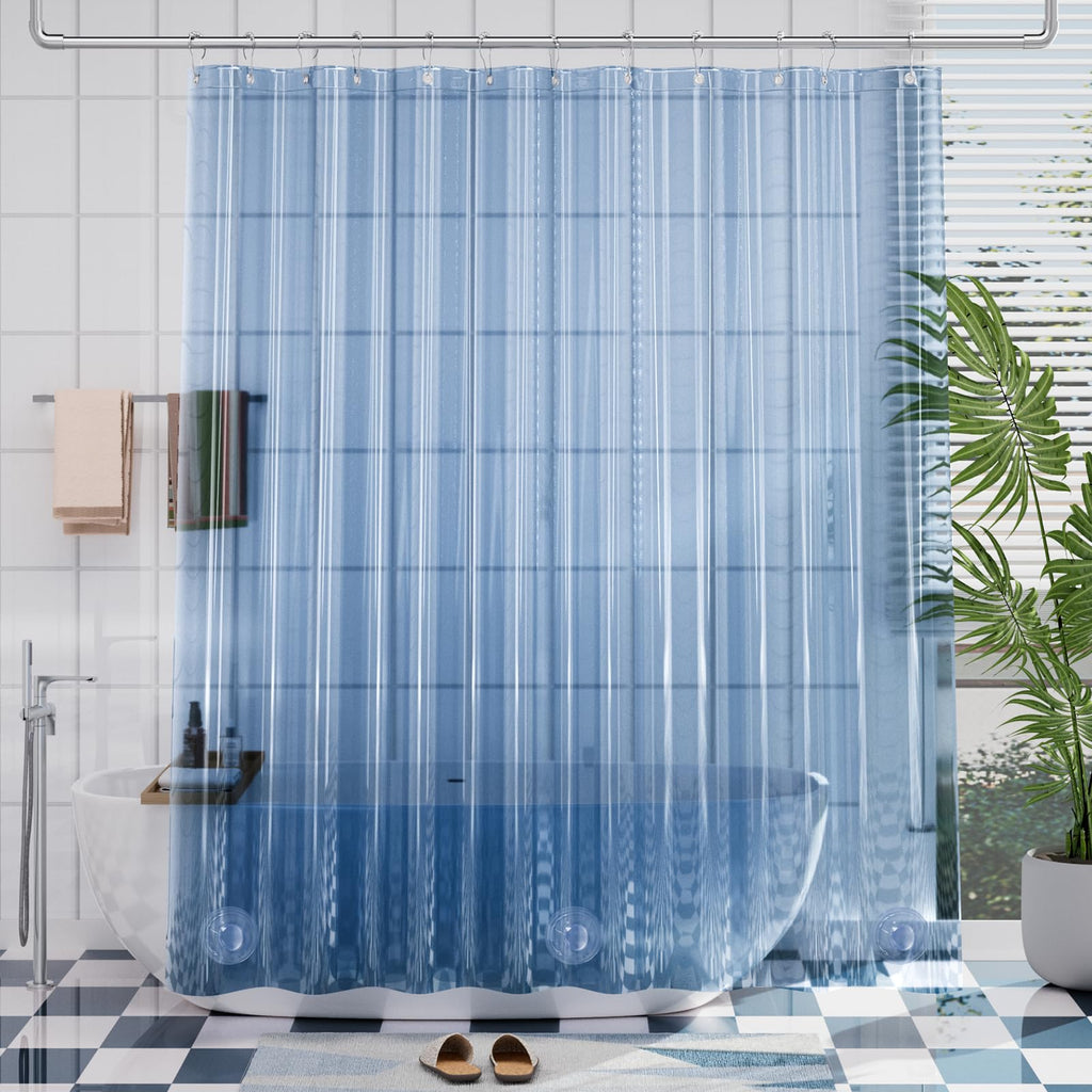 AmazerBath Black Shower Curtain Liner Plastic, Thick PEVA Shower Curtain Black, Dark Shower Liner Heavy Duty 8G, Black Bathroom Curtain Waterproof with 3 Weighted Stones and 12 Grommets, 72x72 Inches