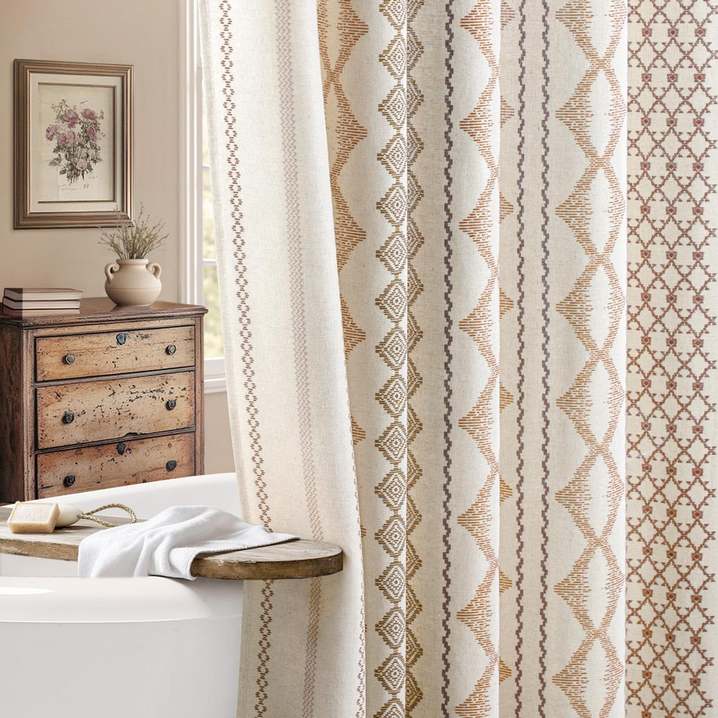 Natural Linen Boho Shower Curtain,72" W x 72" L