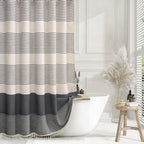Navy Blue Coastal Ocean Linen Striped Shower Curtain with Tassel 72W X 72L