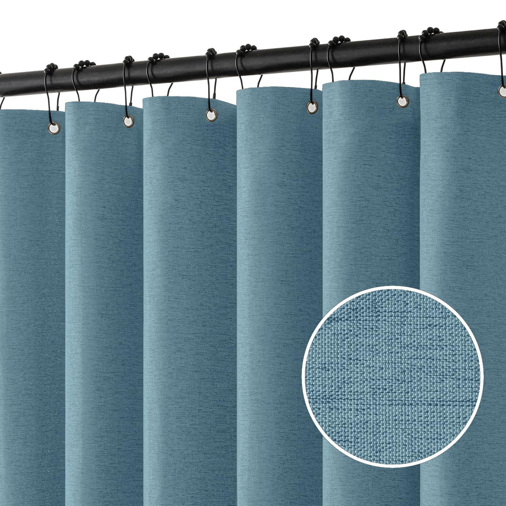 MIULEE 72 x 90 Extra Long Linen Shower Curtain Cream Beige 12 Metal Hooks
