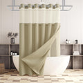 Jowels No Hooks Natural Linen Fabric Shower Curtains for Bathroom 72 Inches