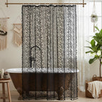 WAZZIO Dark Sage Green Lace Shower Curtain,Boho Chic Style,72 x 72 in